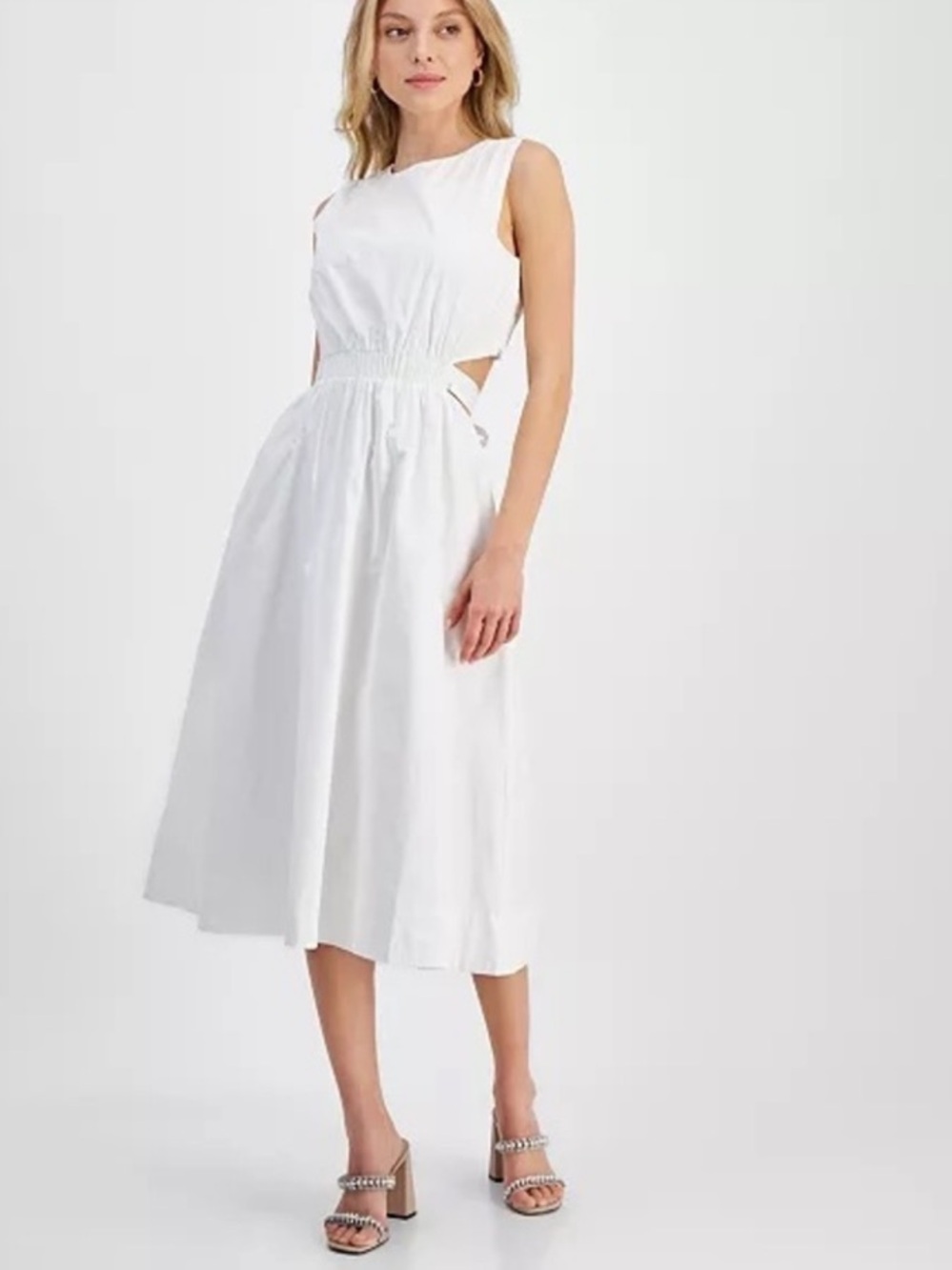 RACHEL Rachel Roy White Sleeveless Midi Dress with Side Tie